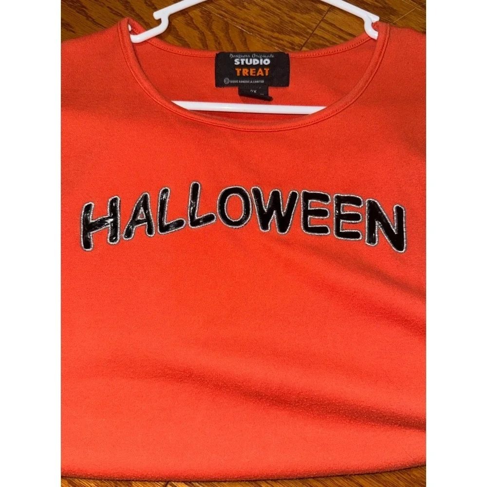90s VTG Designers Originals Studio Treat Halloween Shirt Orange Embroidered 3X